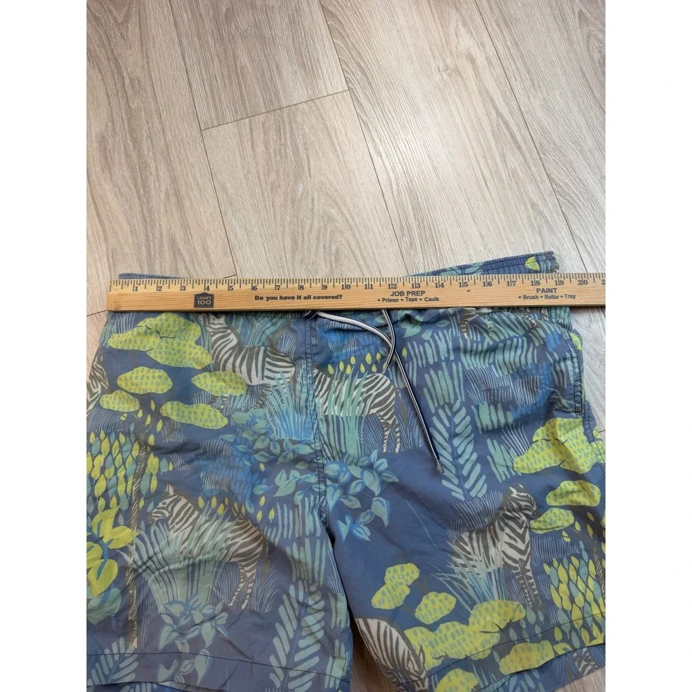 J. McLaughlin Mens Swim Trunks Large Blue Green Zebra Jungle Print Mesh‎ Lined